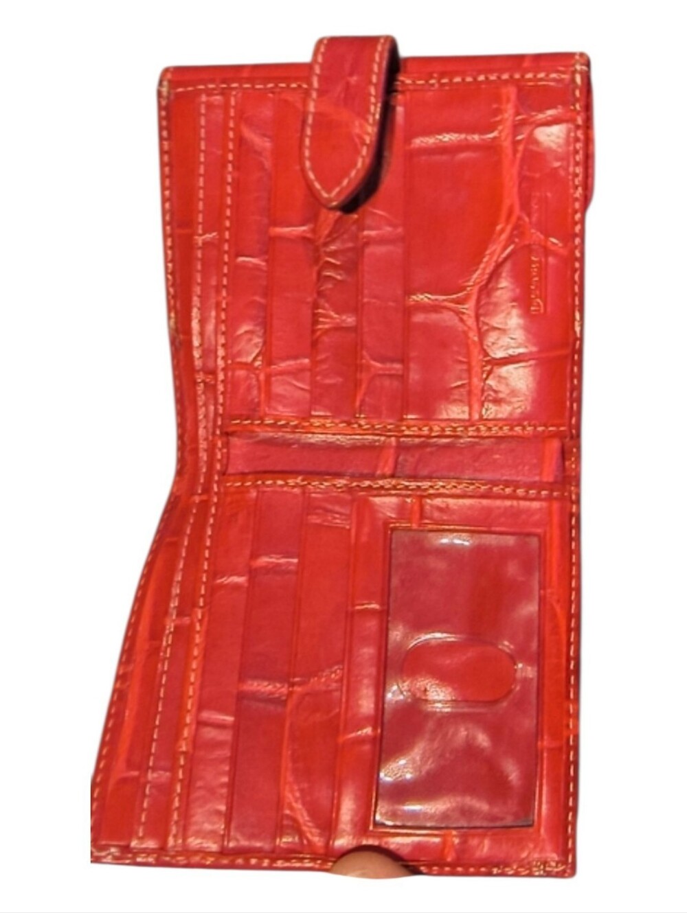 New*Red Croc-Embossed Leather Bifold Wallet